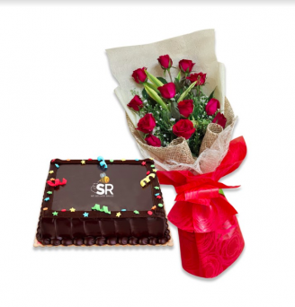 8x8 Chocolate Dedication Cake with Flowers