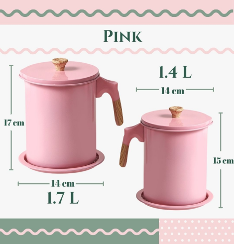 Japanese Style Oil & Grease Pot - 1.7 L PINK