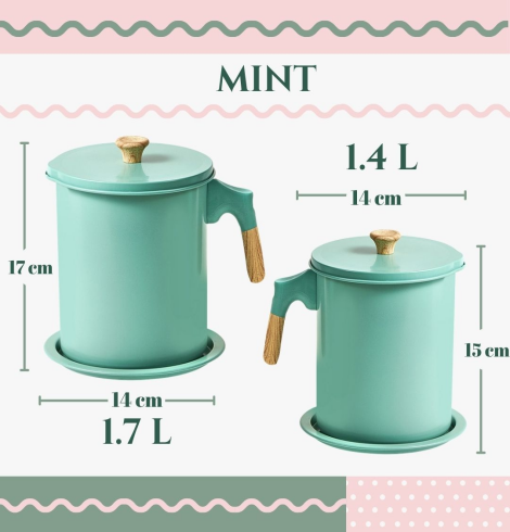Japanese Style Oil & Grease Pot - 1.4 L MINT GREEN