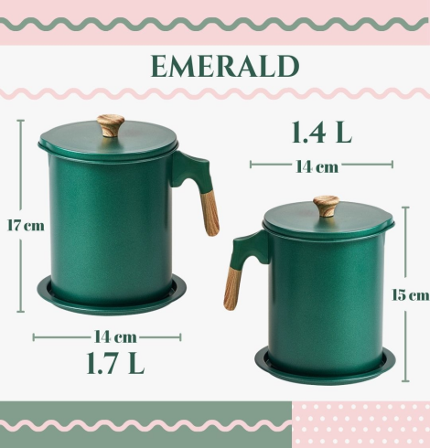 Japanese Style Oil & Grease Pot - 1.4 L EMERALD GREEN